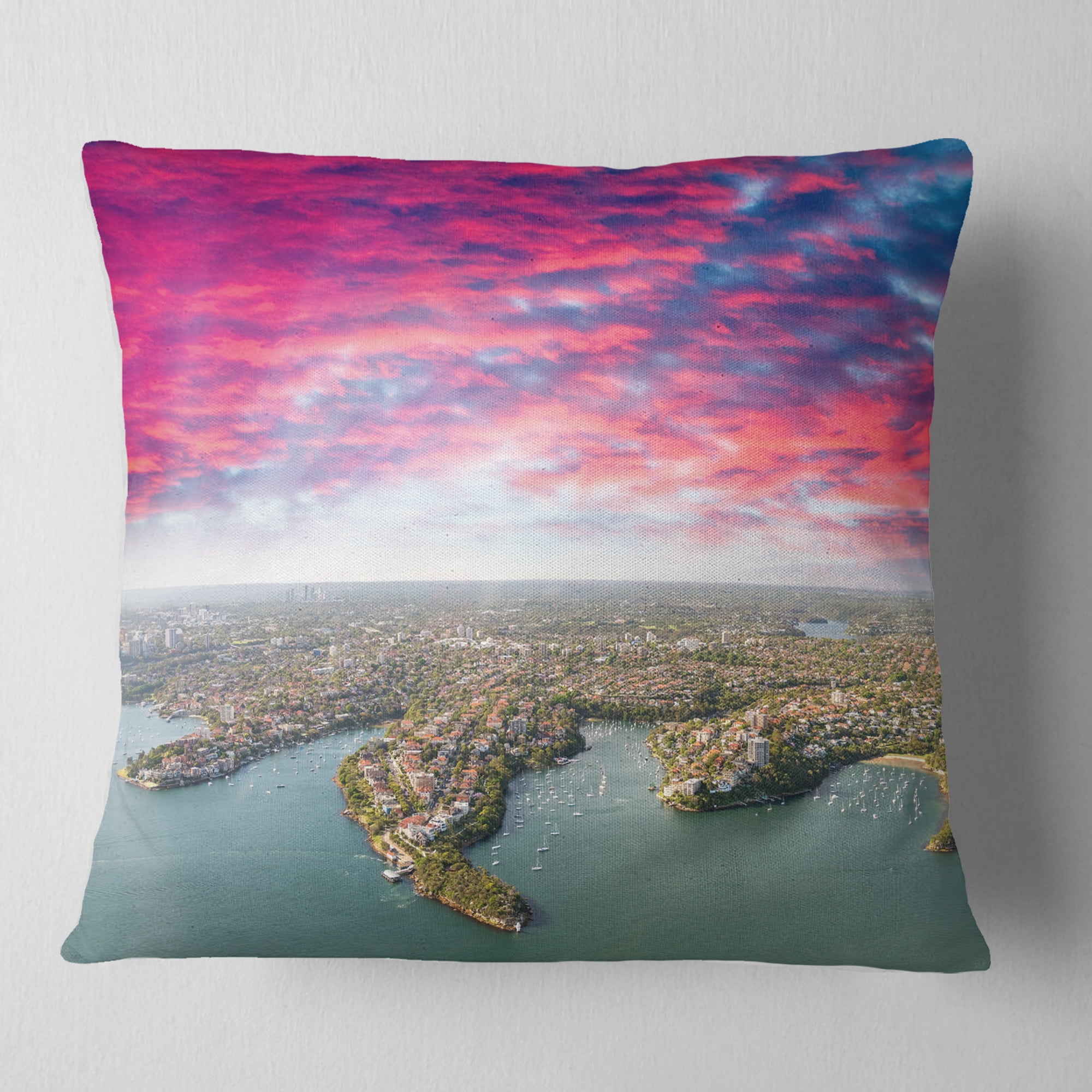 Designart Sydney Under Red Cloud - Cityscape Photo Throw Pillow - 16x16