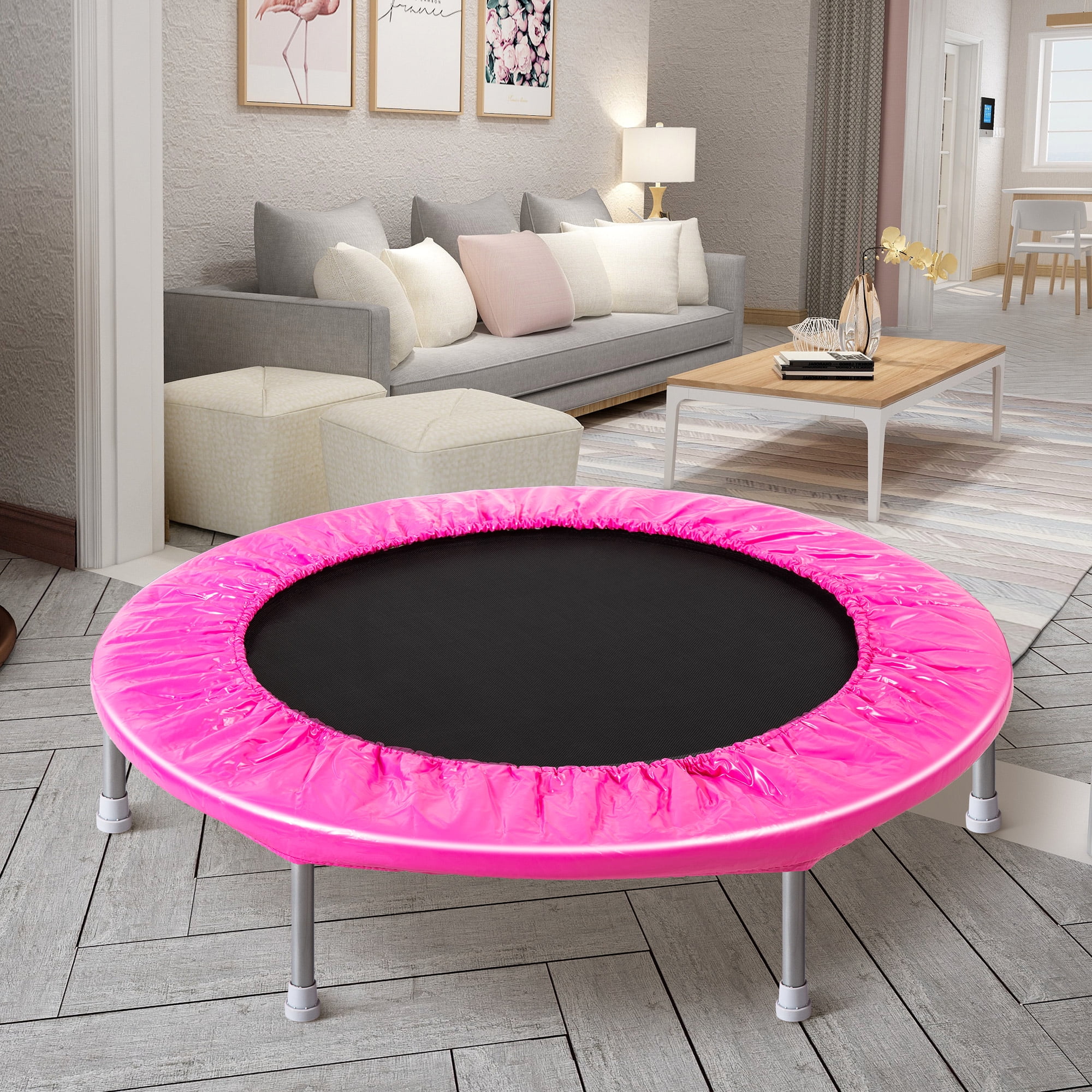 38" Mini Fitness Trampoline for Adults Kids, 2020 Newest Rebounder Trampoline with Padding and