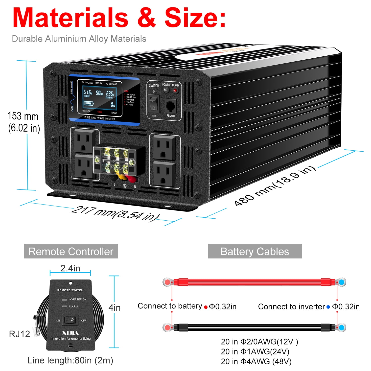 CNSWIPOWER 6000W Pure Sine Wave Power Inverter dc 48V to 110v ac Converter 60HZ Solar Converter for Home Use car (DC48V (Range40V-60V) 6000W