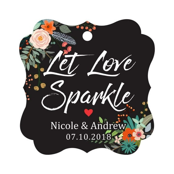 Darling Souvenir Let Love Sparkle Customized Wedding Paper Tags Personalized Name Hang Tags-Floral White-100 Tags