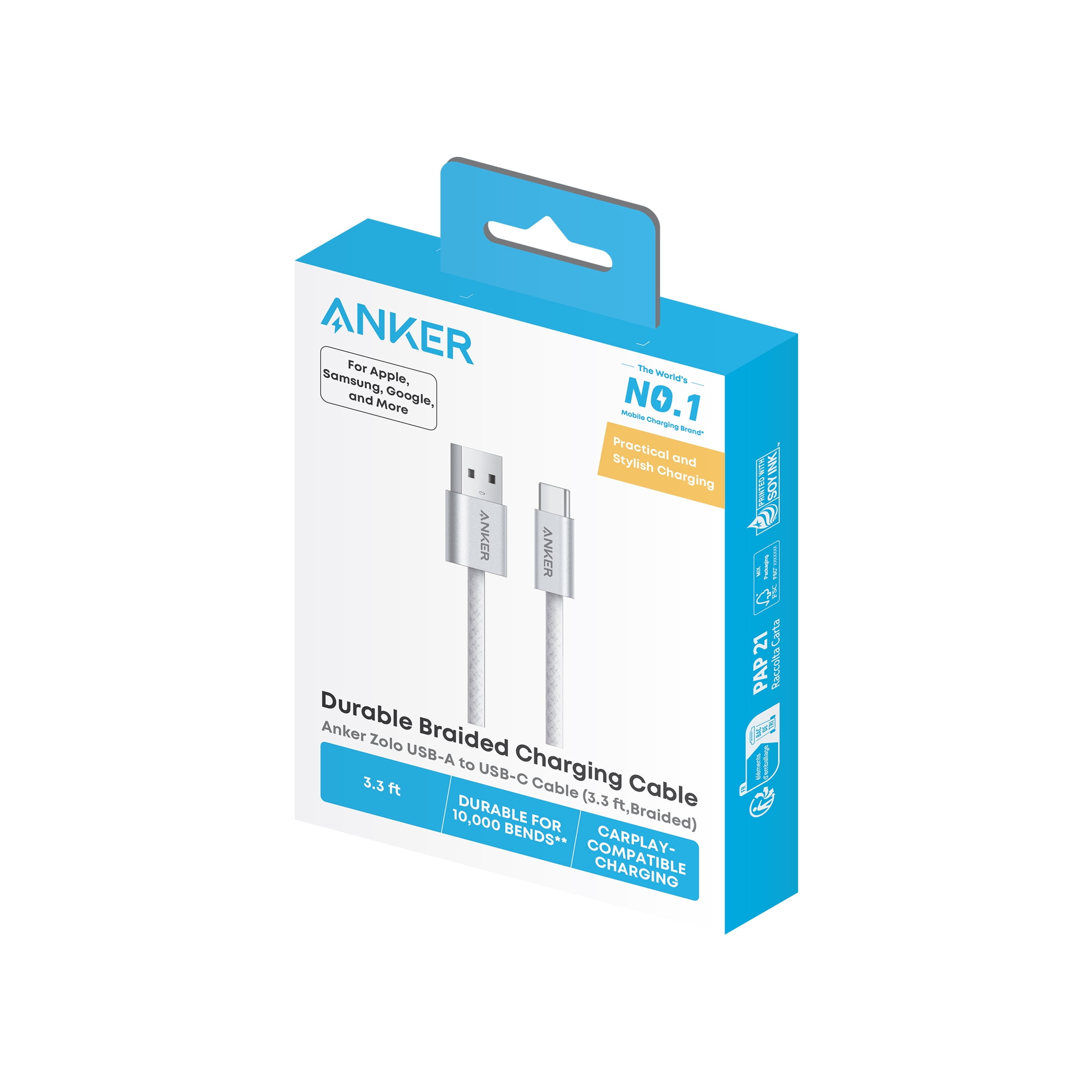 Anker USB-A to USB-C Cable (3.3ft, 18W, Braided)
