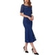 thumbnail image 4 of INSPIRE CHIC Vestido de cóctel para mujer con encaje, dobladillo de cola de pez, manga corta, ajustado, midi, azul oscuro, XL, 4 of 6