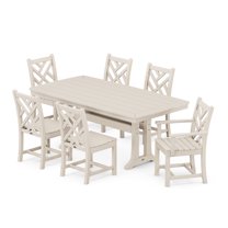 POLYWOOD Chippendale 7-Piece Nautical Trestle Dining Set in Sand