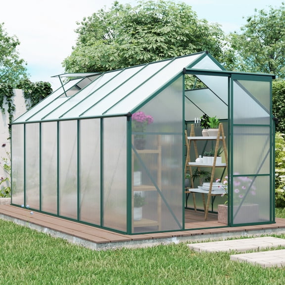 Garden Sheds 6x12 FT Polycarbonate Greenhouse Raised Base and Anchor Aluminum Heavy Duty Walk-in Greenhouses for Outdoor Backyard in All Season,Outdoor Sheds