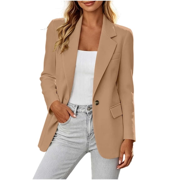 CHUMUD Women's One Button Blazer Lapel Collar Long Sleeve Suit Jacket with Pockets Casual Business Office Spring Fall Outfits, S-3XL