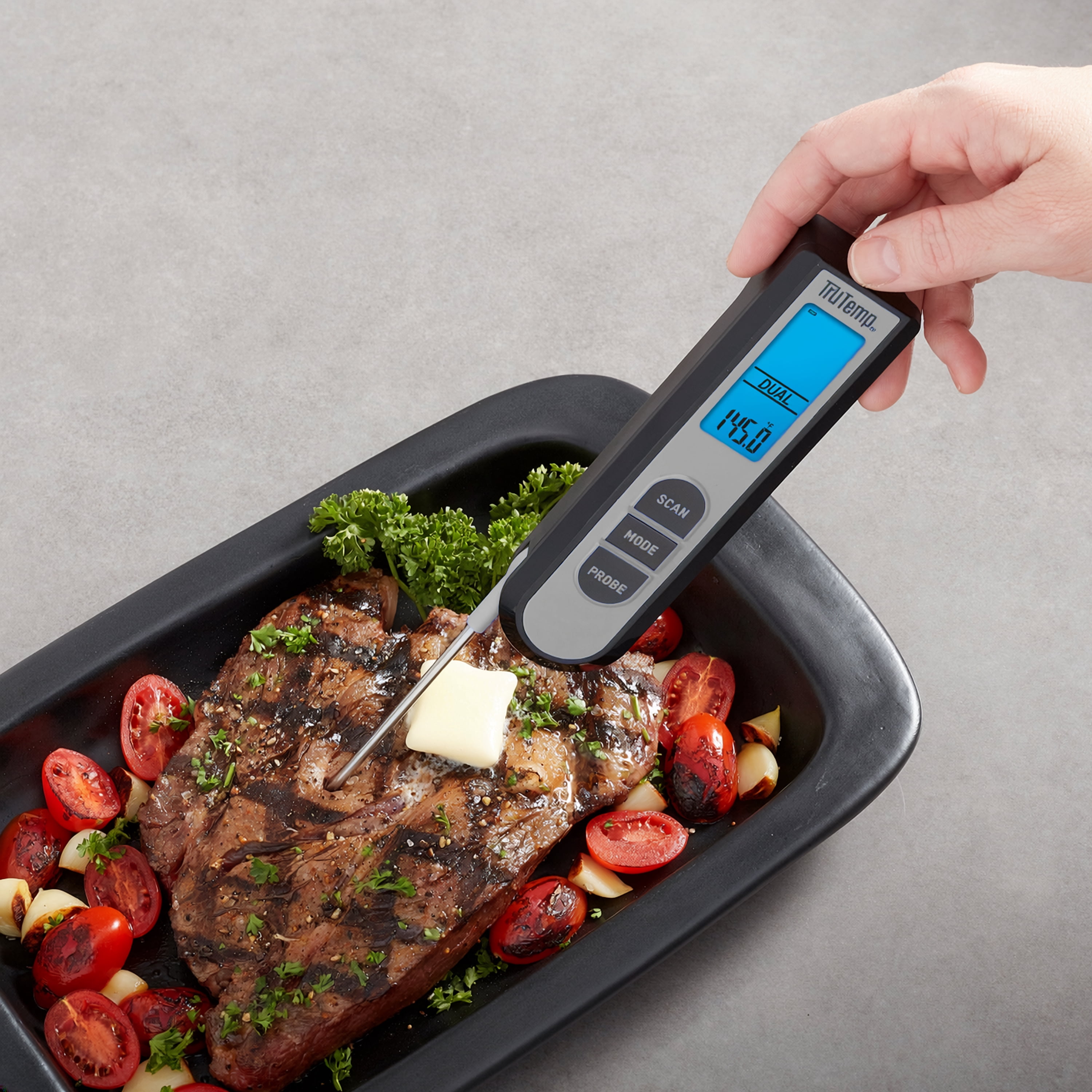 TruTemp Battery Powered Dual Function Infrared Digital Thermometer Plus Meat Probe, Gray