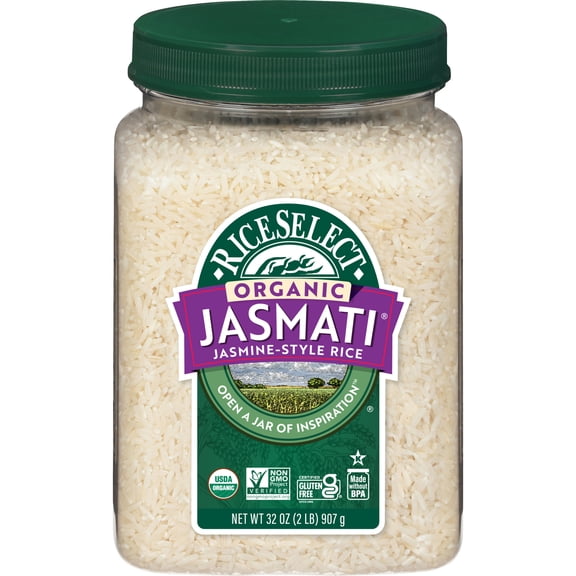 RiceSelect® Premium Organic Jasmati White Rice, Gluten-Free, Non-GMO, 32 oz BPA-Free Jar