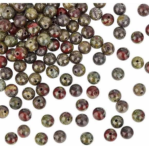 122PCS Natural Stone Beads 6mm Natural Dragon Blood Jasper Gemstone Bead Strands Round Loose Stone Beads Energy Stone for Bracelet Necklace Jewelry Craft Making