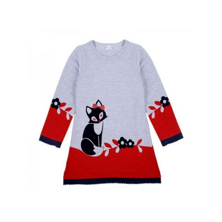Topumt Cartoon Fox Baby Toddler Girls Sweater Dress Long Sleeve Outfits