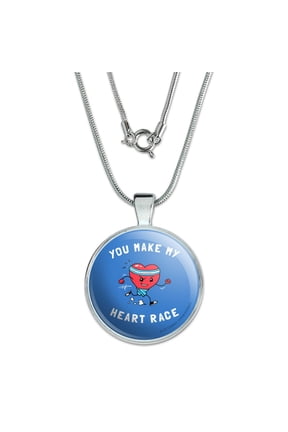 You Make My Heart Race Funny Humor 1" Pendant with Sterling Silver Plated Chain