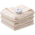 thumbnail image 1 of Giantex Electric Heated Flannel Blanket, Twin Size, Beige, Machine-Washable, 1 of 10