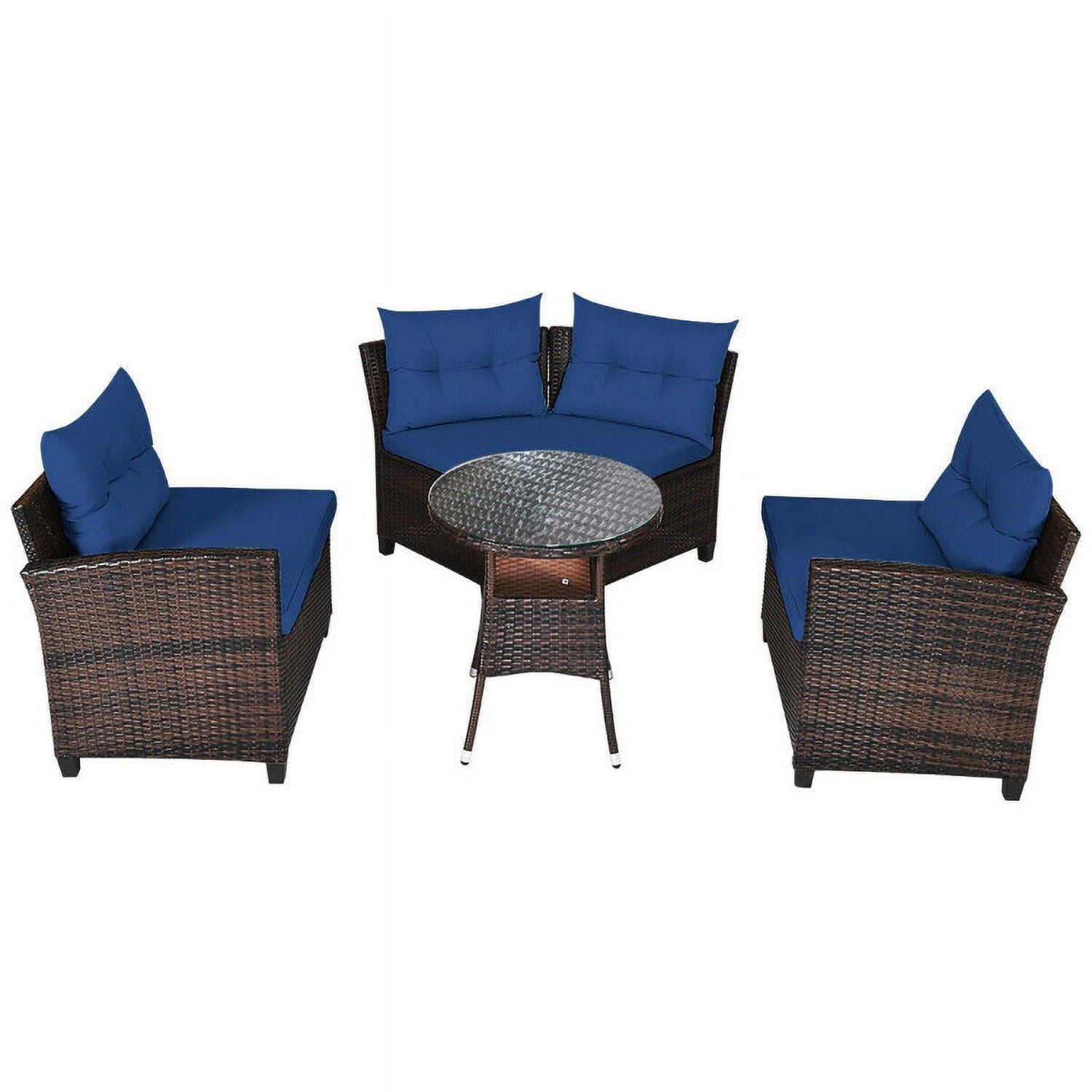Aimee Lii 4 Pieces Outdoor Cushioned Rattan Furniture Set, Outdoor Deck Furniture, Navy Aimee Lii 4 Pieces Outdoor Cushioned Rattan Furniture Set, Outdoor Deck Furniture, Navy
