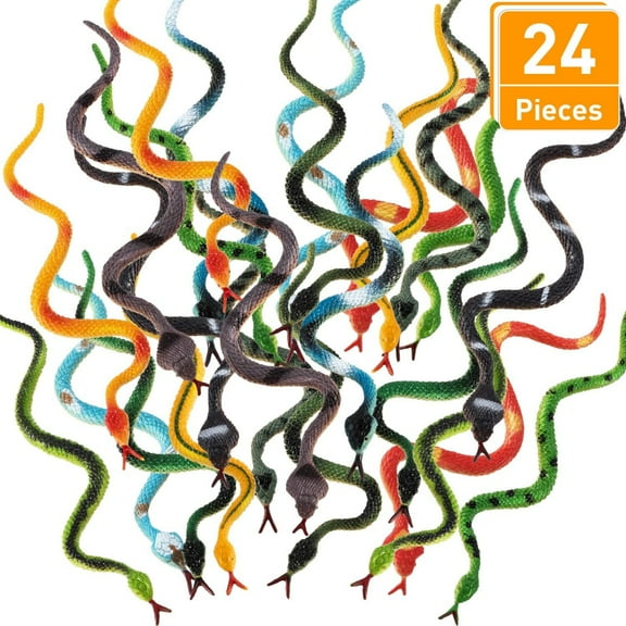 POINTERTECK 24 Pieces Plastic Snakes Rain Forest Snakes Realistic Rubber Snakes Assorted Colorful Fake Snake Toys for Halloween Party Favors Decoration, Prank Toys