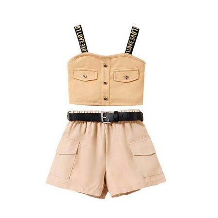 

Sngxgn Girls Off Shoulder Crop Ruffle Layered Top and Skirt Set Outfit USA2 Piece Outfits For Girls Khaki 2-3 Years