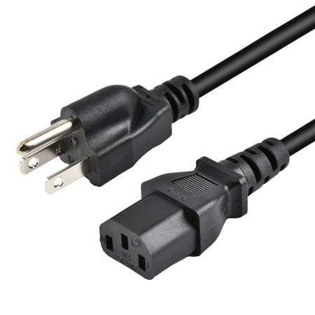 Standard 15Ft 10 Amps 125 Volts Black 3 Prong AC Power Cord Cable for Electronics, TV, Computer, Printer, Radio, Monitor, Samsung, Dell, Vizio, LG, Asus, Laptop