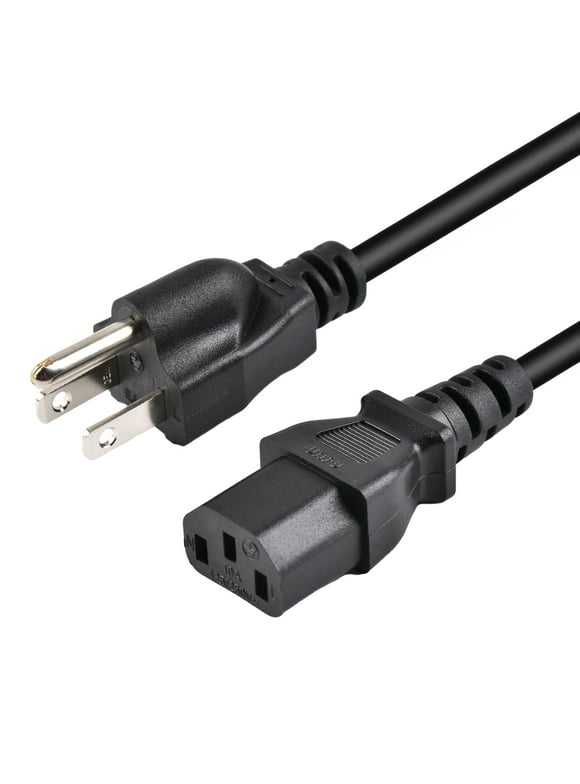 Standard 15Ft 10 Amps 125 Volts Black 3 Prong AC Power Cord Cable for Electronics, TV, Computer, Printer, Radio, Monitor, Samsung, Dell, Vizio, LG, Asus, Laptop