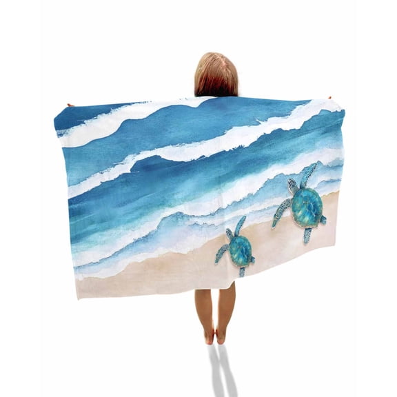 Blue Coastal Beach Towels Oversized Super Absorbent, Sea Turtle Summer Beach Waves Nautical Lightweight Bath Towel Quick Dry Sets For Bathroom/Pool/Rv Camping/Beach Play/Gym Room/Picnic 30"x60"