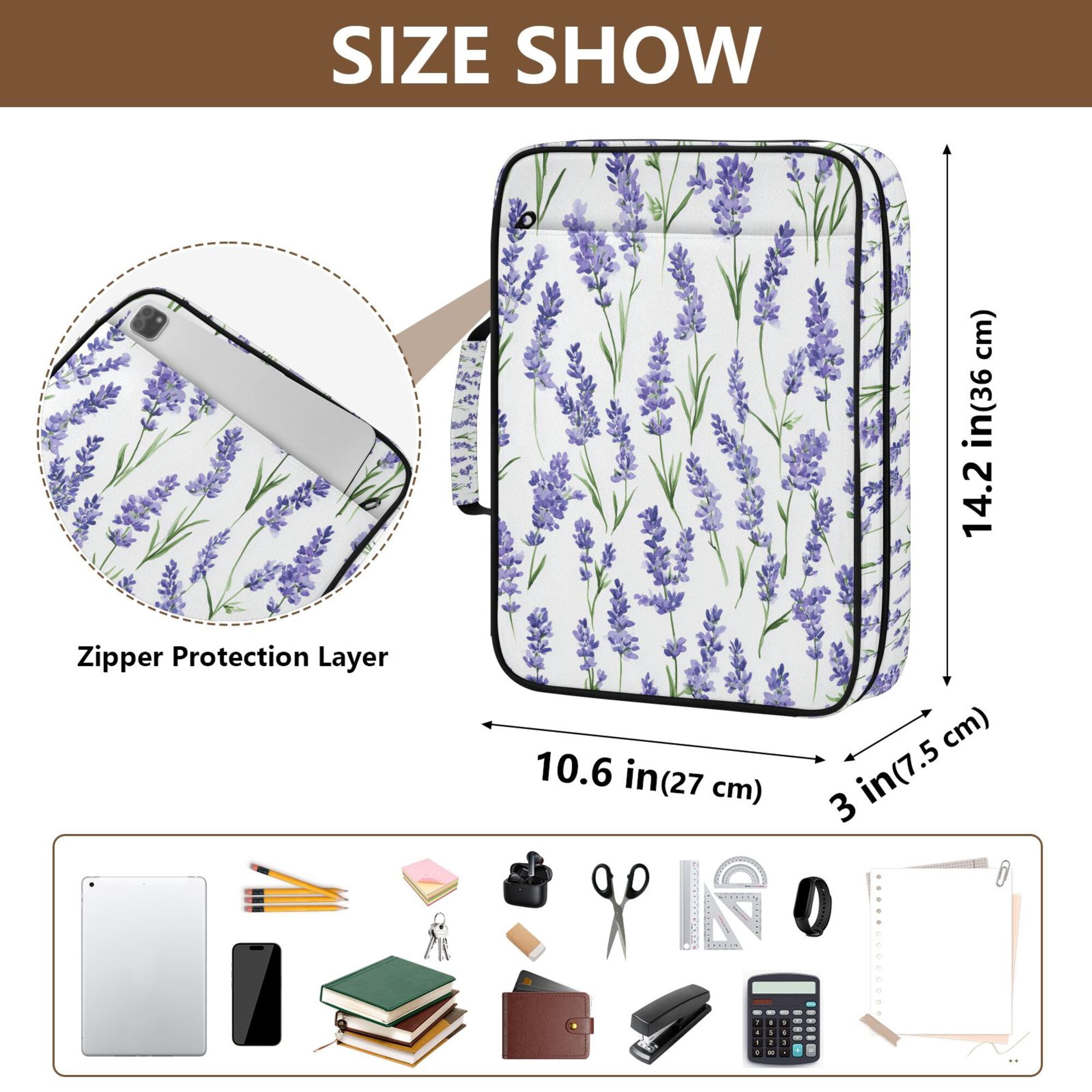 FORMRS Accordion File Folder A4 Size 7-Pocket Expanding Document Organizer Bag with 3 Ring Binder, Watercolor Lavender Pattern