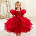 thumbnail image 7 of ATORRE Flower Girls Dress Round Neck Puff Sleeve Stylish Princess Dresses for Wedding Birthday Holiday, Girl's Formal Dress Red 4-5 Years, 7 of 7