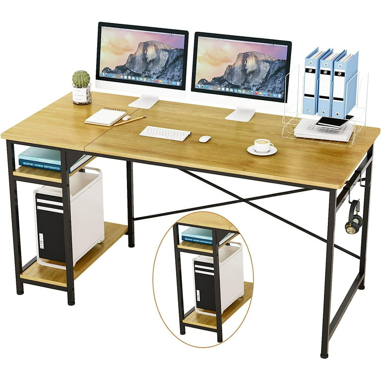 Acacia Wood Computer Monitor Desk Stand, 2 Tier Desktop Storage