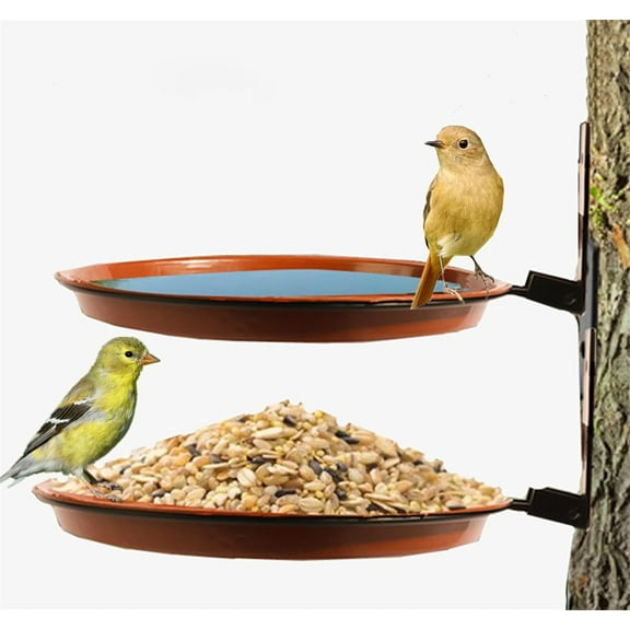 2 Piece Wall Mounted Bird Feeder,Bird Feeder & Bird Bath for Garden,Fence Bird Feeder Tray,Deck Bird Feeder Tray,Bird Water Feeder for Installed on Trees,Balcony,Outdoor Walls