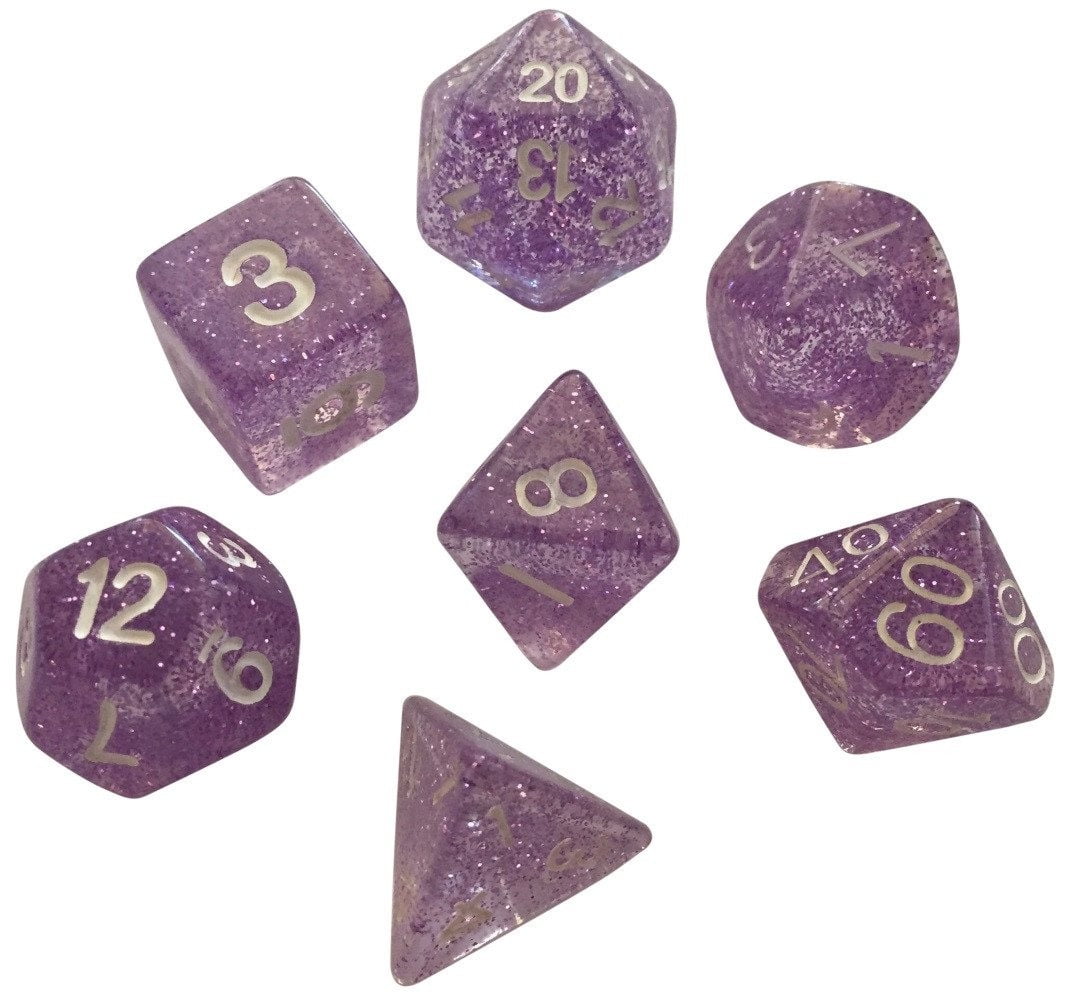 Purple Glitter Pack of 7 Polyhedral Dice (7 Die in Set) Role