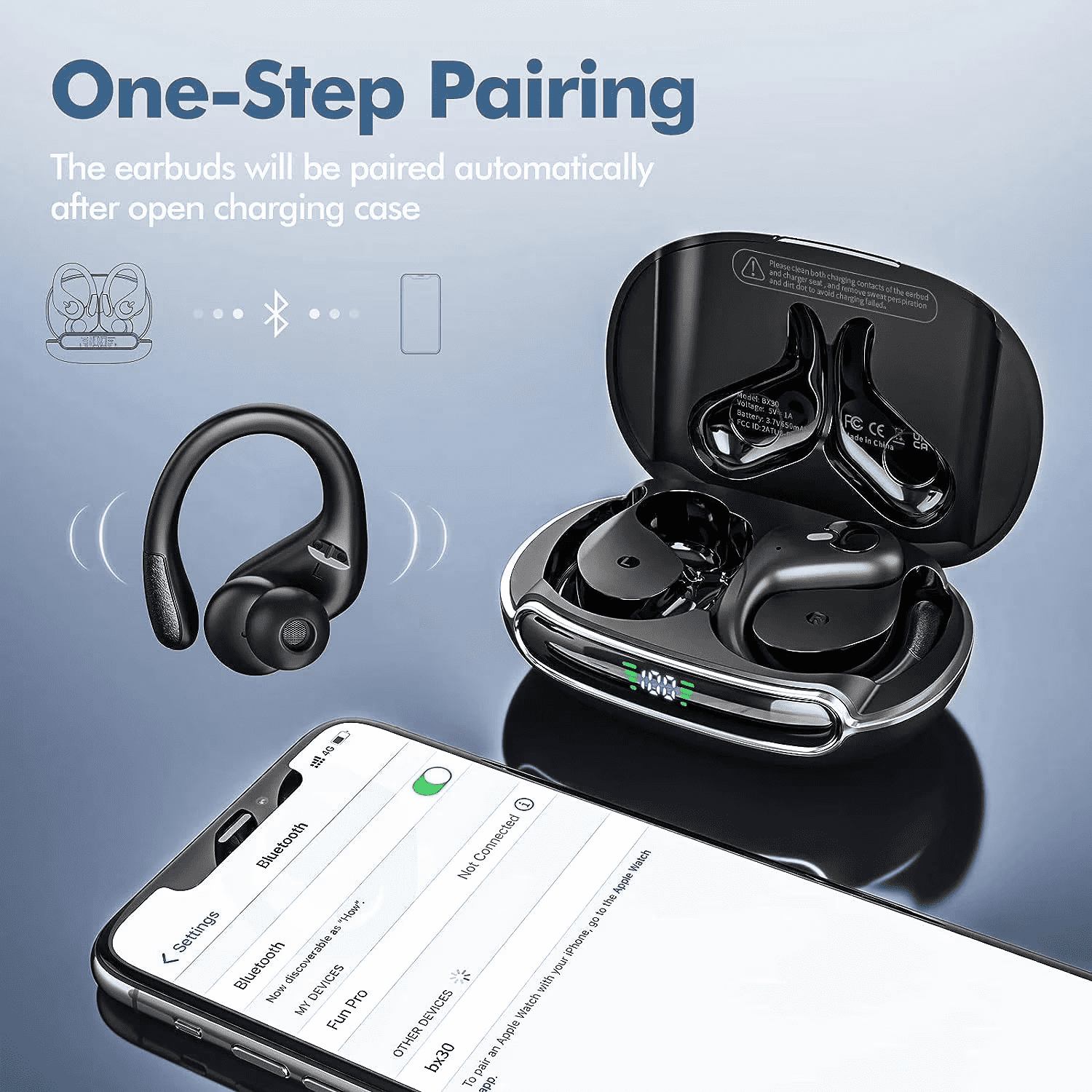 Wireless Earbuds 75Hrs Bluetooth 5.4 Headphones IP7 Waterproof for Sport, Running Wireless Earphones with ENC Noise Cancelling Mics, Deep Bass Over Ear bud with Earhooks for Android iOS, Workout, Gym