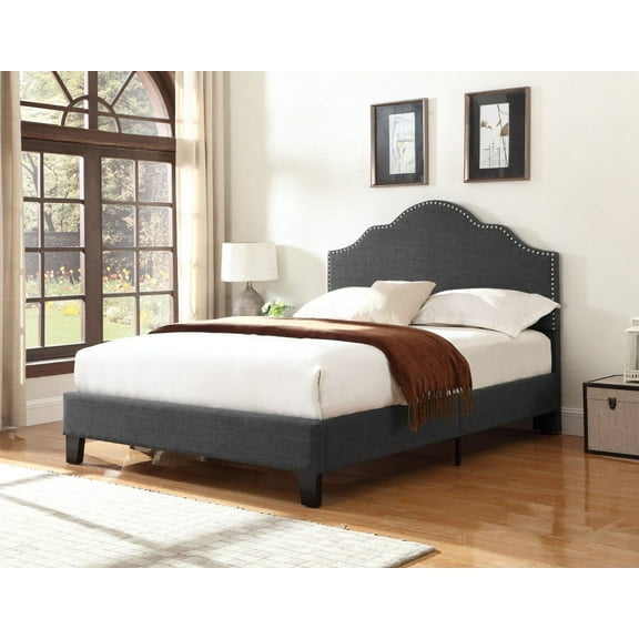 Artum Hill Victoria Charcoal Gray Full Upholstered Bed with Nailhead trim