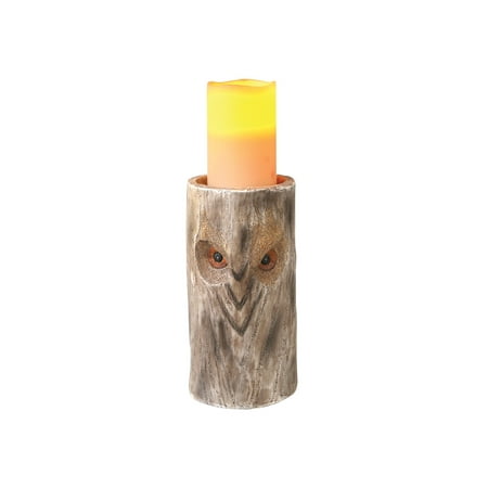 Faux Wood Log - What on Earth Owl Candle Holder - Owl Eyes & Beak on Faux Wood Log - Holds Pillar Candle