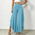 thumbnail image 4 of Tqcoqu Women's Solid High Waist Flowy Wide Leg Pants,Layered Split Hem Pants with Side Pockets,Loose Casual Palazzo Trousers for Summer,Light Blue Women's S-XXXL, 4 of 7