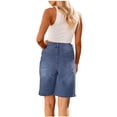 thumbnail image 4 of cfhntfmh Jean Shorts for Women Trendy Mid Waist Buttons Loose Bermuda Shorts Stretchy Wide Leg Denim Shorts with Pockets, 4 of 7