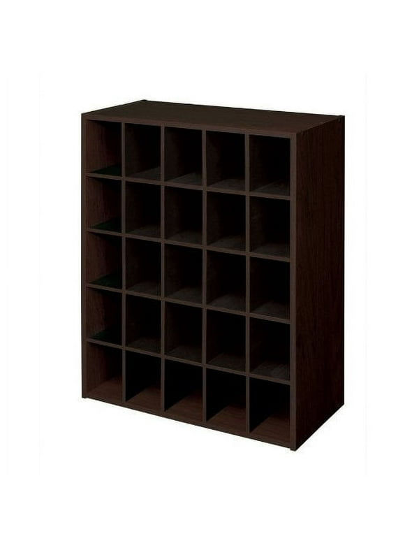 ClosetMaid 32 in. H X 24 in. W X 12 in. D Espresso Wood Look 25-Cube Storage Organizer, Brown