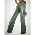 thumbnail image 5 of Women's High - Waisted Distressed  - Leg Jeans Fashion Street Style Trend Vintage Washed Jeans Y2K hip-hop rock trend payment  Extreme Ripped Design Cotton Denim Loose Fit, 5 of 5