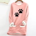 thumbnail image 2 of Feancey Women's Fleece Lined Tops Winter Warm Sherpa Lined Crewneck Pullover Cute Cat Paw Print Loungewear Long Sleeve Thermal Tunic Tops with Pockets Pink S, 2 of 4