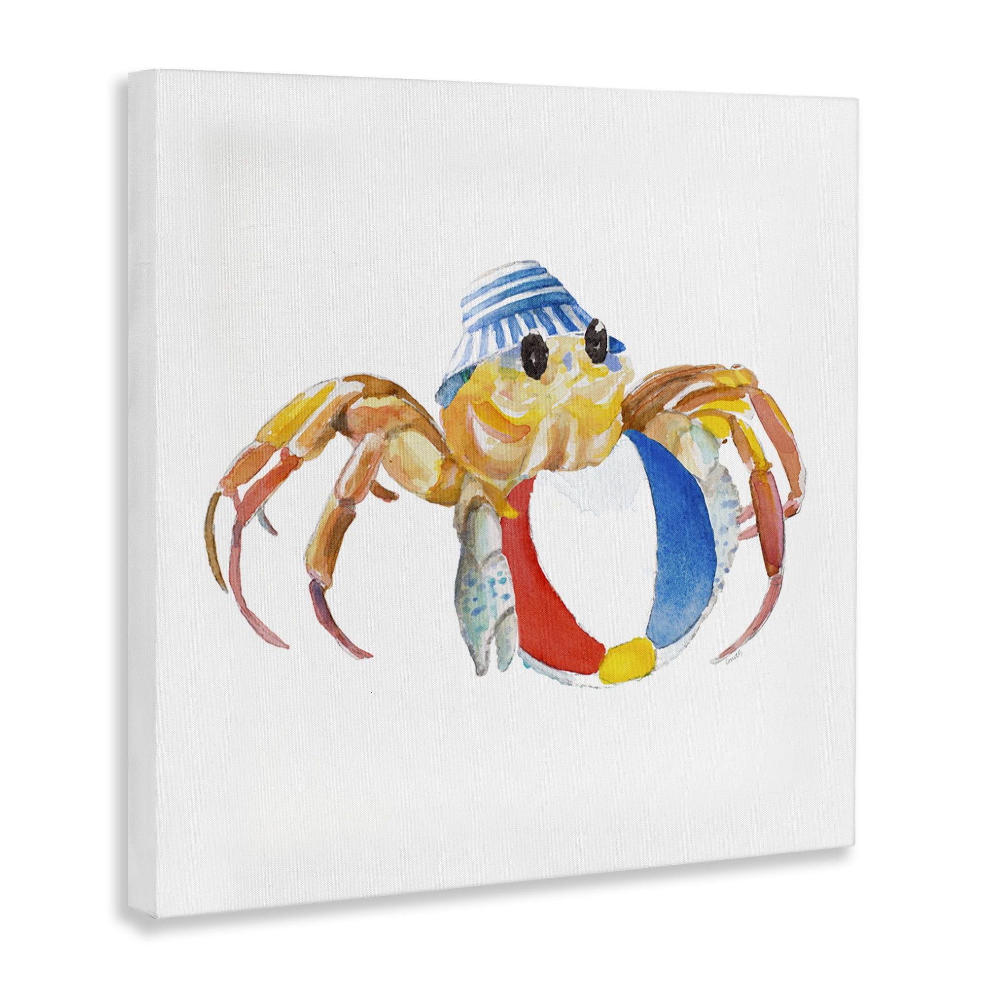 Stupell Industries Beach Ball Crab Novelty Painting Gallery Wrapped Canvas Art Print Wall Art, 30 x 30