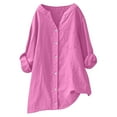 thumbnail image 2 of qelini Button down Shirts for Women Long Sleeve Plus Size V Neck Loose Casual Work Button Blouses Down Summer Breathable Lightweight Fashion Solid Color Tops with Pocket Pink XXXXXL, 2 of 6