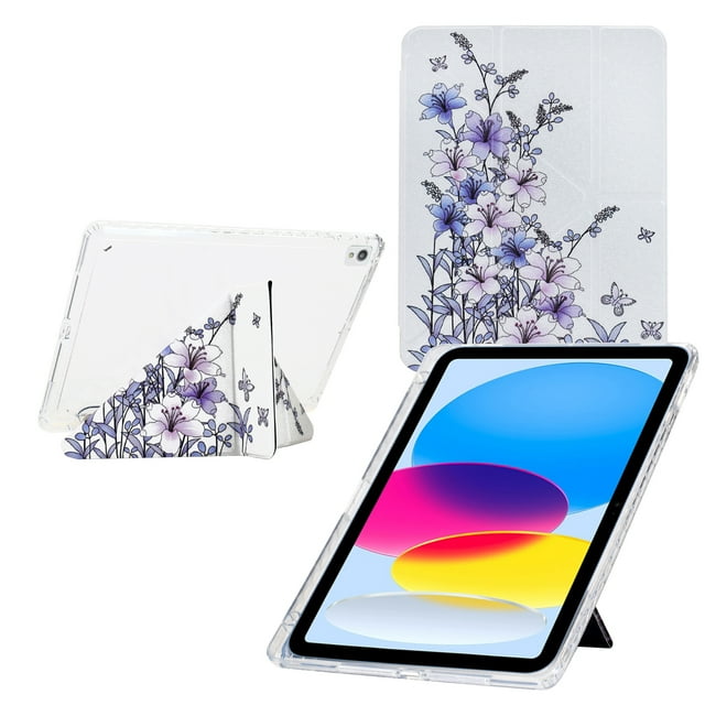 Case for iPad 9th/8th/7th 10.2 Generation Case, for iPad Air 3/ Pro 10.5 2017 Case Drawing Pattern Y-Fold Standing Case Clear Back with Landscape Portrait Mode Pencil Holder & Auto Sleep