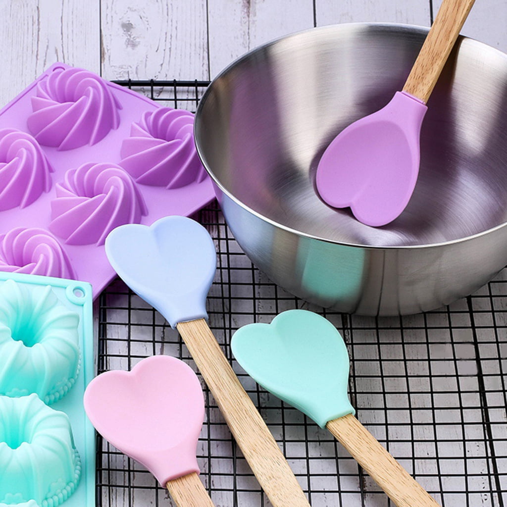 Heart-shaped Silicone Stirring Spoon Ice Cream Scoop With Wooden Handle Heat  Insulation Nonstick Baking Stick Kitchen Accessories - Temu