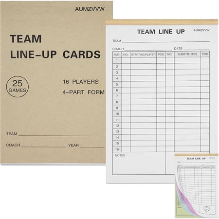 50 Games Baseball/Softball Lineup Cards | 4-Part Carbon Copies, 16 Player Roster, Line Up Sheets, Scorebook for Coach Umpire