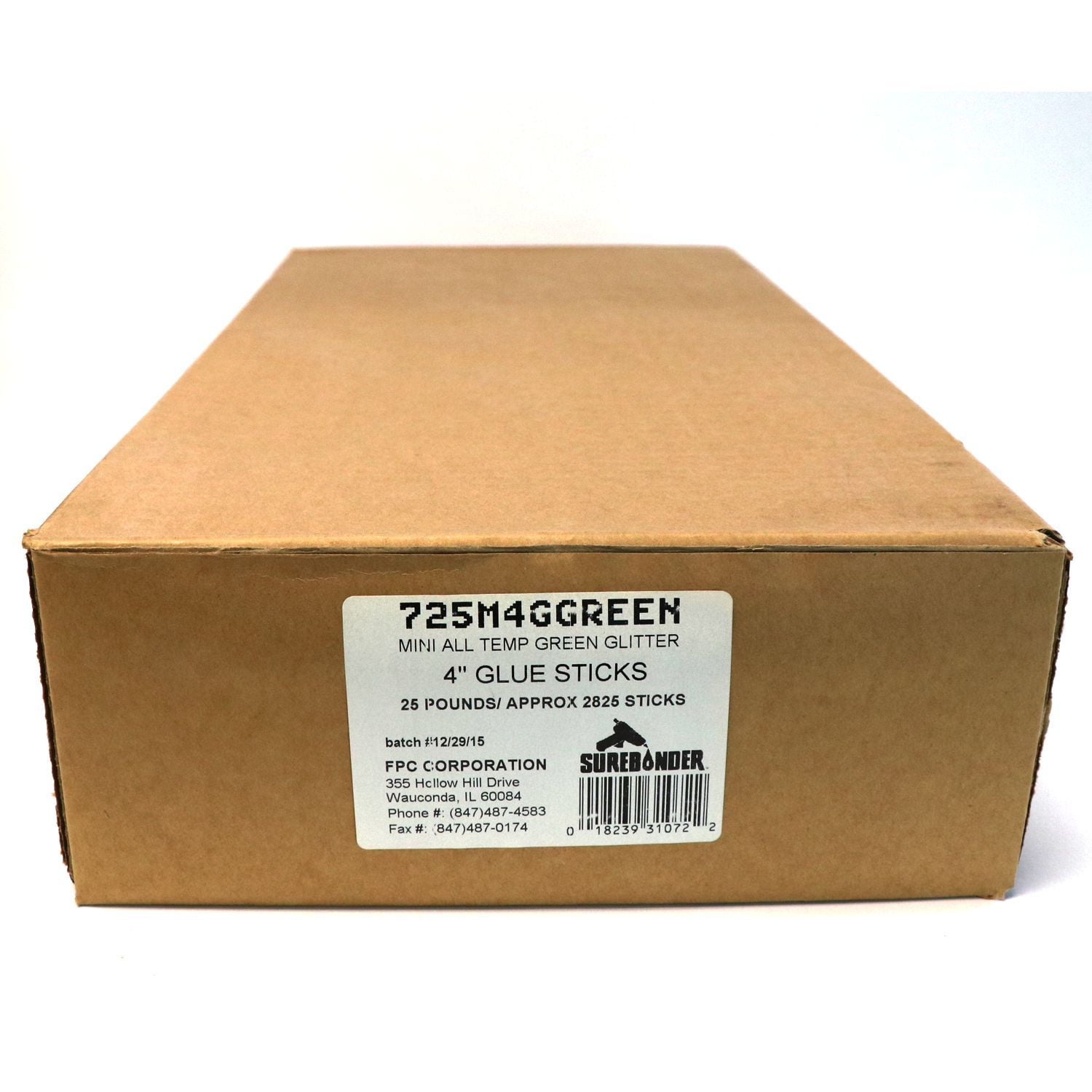 725M4GGREEN Mini Size 4" Green Color Glitter Hot Glue Stick - 25 lb Box