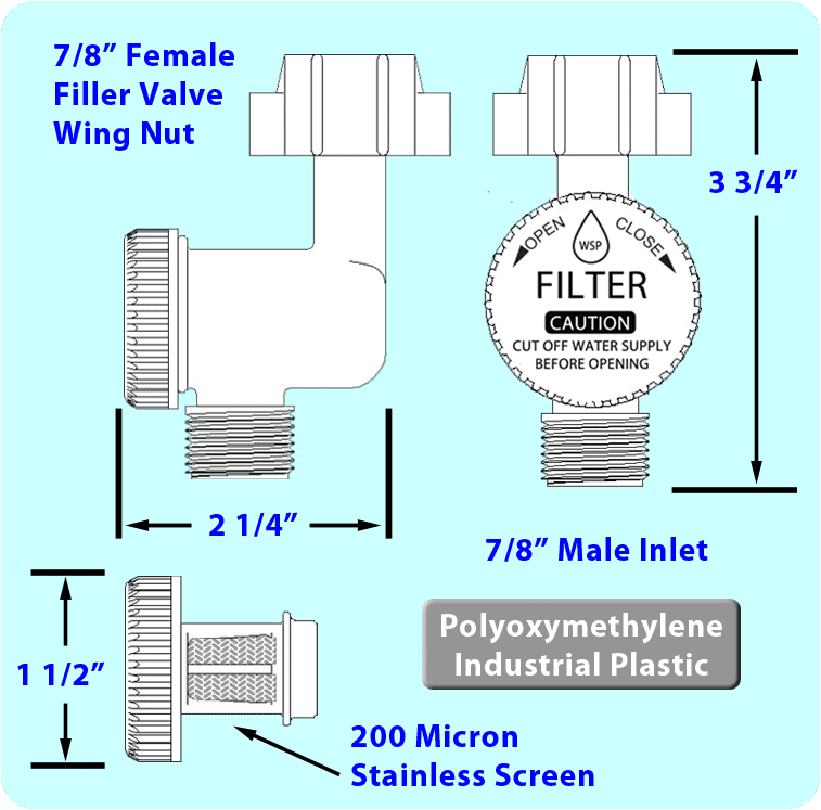 Toilet Filler InLine Filter Assembly Saves on Toilet Tank Component Repairs