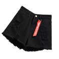 thumbnail image 3 of Pantalones cortos de mujer Vaqueros Cintura alta Agujeros destruidos Pantalones cortos con dobladillo deshilachado, Negro, S Vogacara AP001525-01B, 3 of 7