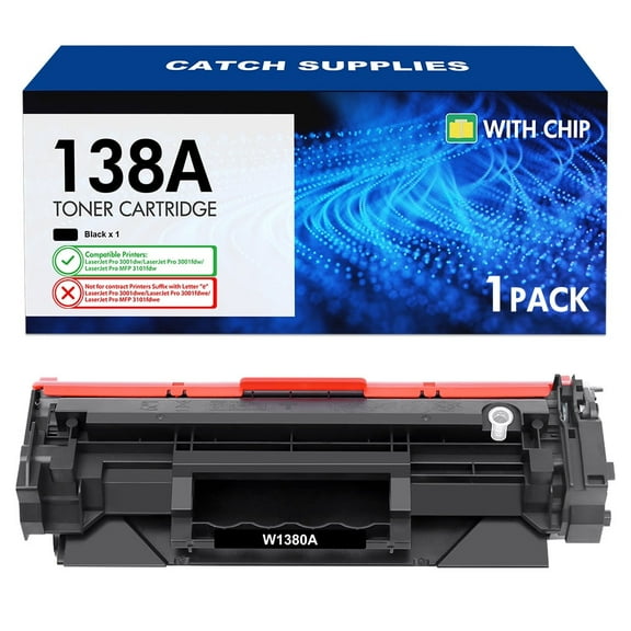 138A W1380A Black Toner Cartridge with Chip Compatible Replacement for HP 138A W1380A 138X W1380X Toner Cartridge Work for HP Pro 3001dw 3001fdw MFP 3101fdw Series Printer Ink ( 1-Pack )