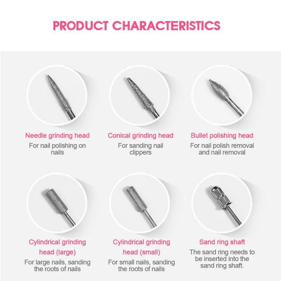 Electric Drill Nail File Acrylic Art Bits Manicure Pedicure Portable Machine Kit