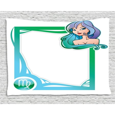 - Zodiac Virgo Tapestry, The Sixth Sign from the Series of Zodiac Frames in Cartoon Style with a Girl, Wall Hanging for Bedroom Living Room Dorm Decor, 80W X 60L Inches, Multicolor, by Ambesonne