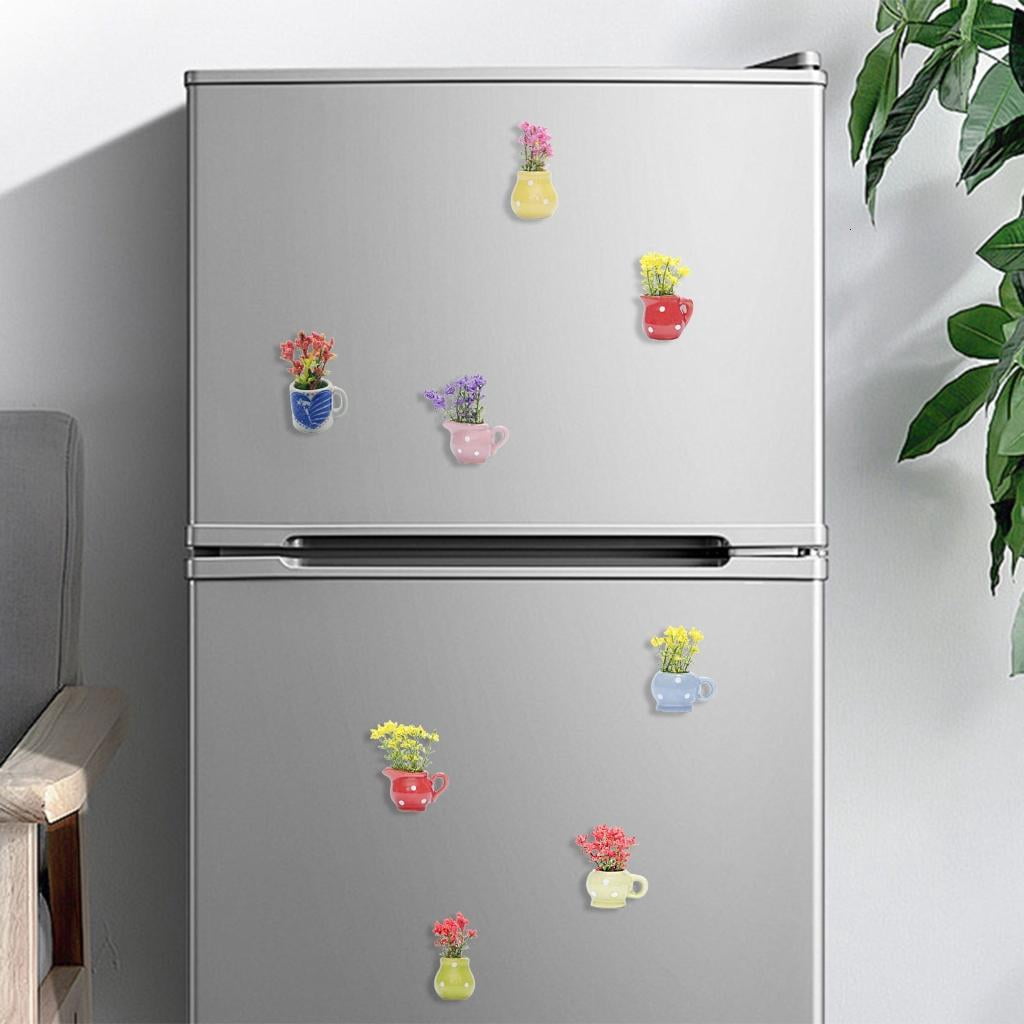 Rvaymup Set Of 8 Miniature Magnetic Flower Pot Kitchen Refrigerator Decors Resins Vase Fridge Magnets for Home Office Decoration