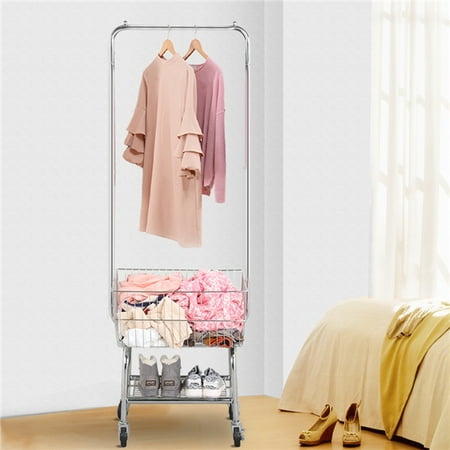 Laundry Sorting Rack Yaheetech Commercial Laundry Cart Laundry Butler with Wheels & Double Pole Rack,Silver,G.W.: 21.3 Lb ()