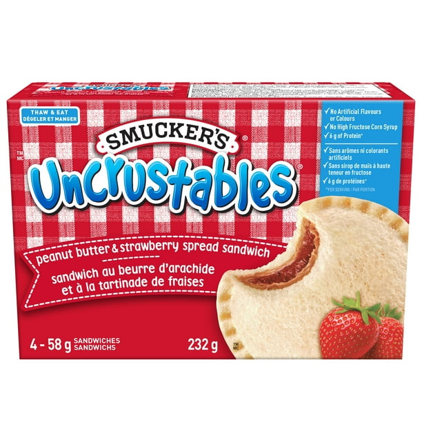 Smucker's Uncrustables Peanut Butter And Strawberry Spread Sandwich, Frozen, Pack of 4, SM 58G