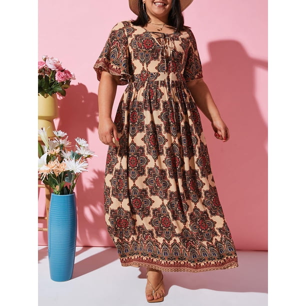 Vestido de talla grande con encaje estampado étnico Rosegal Vestidos Estampados Tallas Grandes