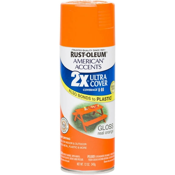 Rust-Oleum American Accents Ultra Cover 2X Gloss Real Orange Spray Paint and Primer in 1, 12 oz